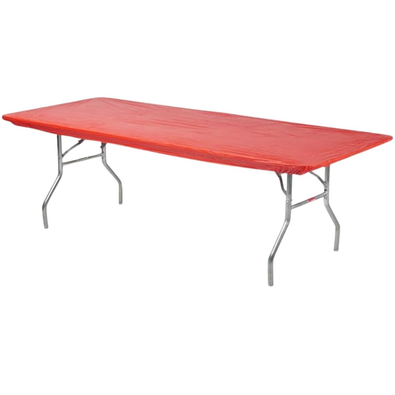 Kwik-Covers 8' Rectangle Plastic Table Covers 30" x 96", Bundle of 5 (Real Red) - Image 1